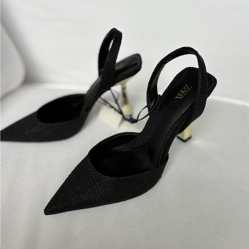 Zara Black and Gold Women's Heels